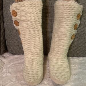 Cozy Cream Knit Button Boots